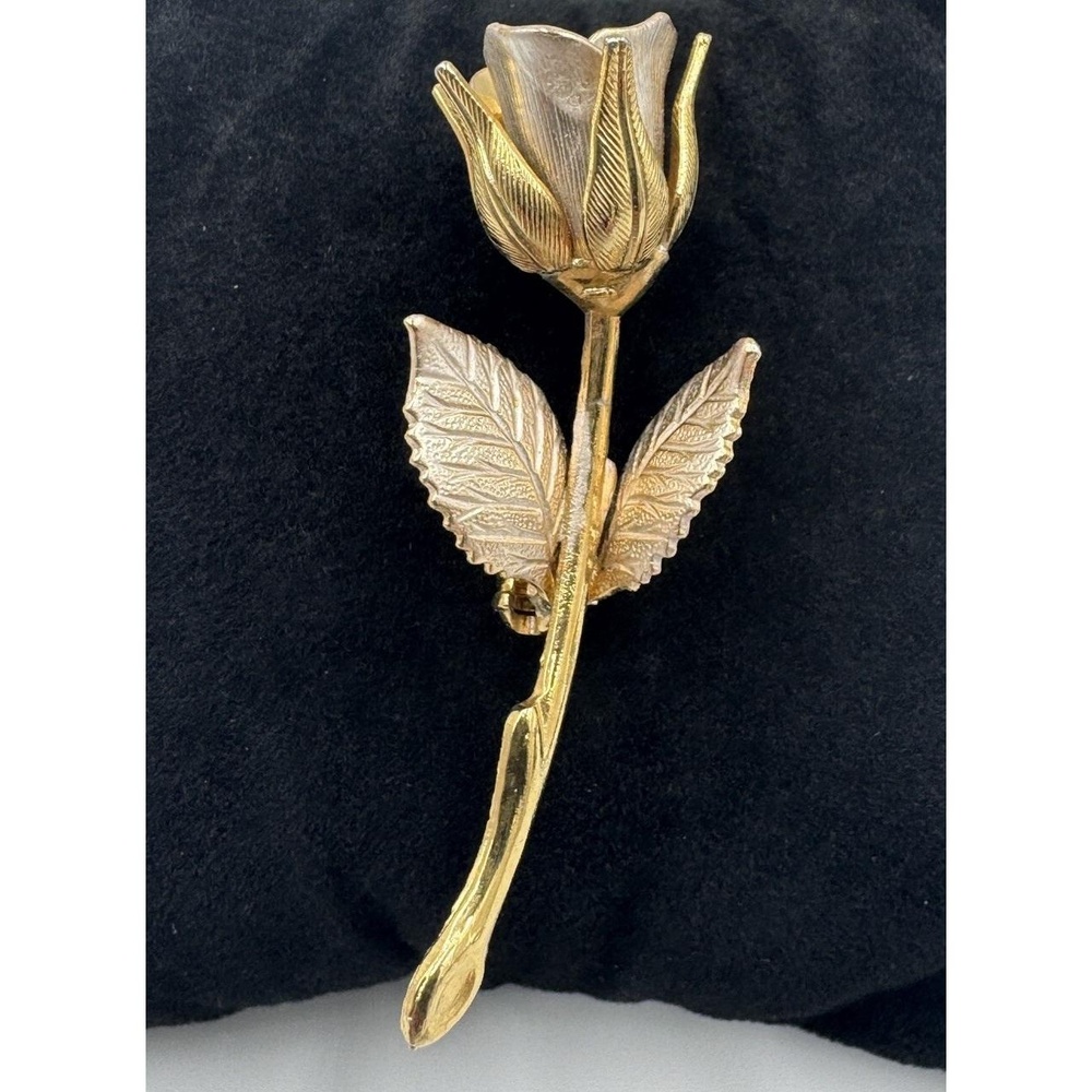Vintage Multi Gold Tone Single Rose Brooch Valentines Day Pin Flower Jewelry
